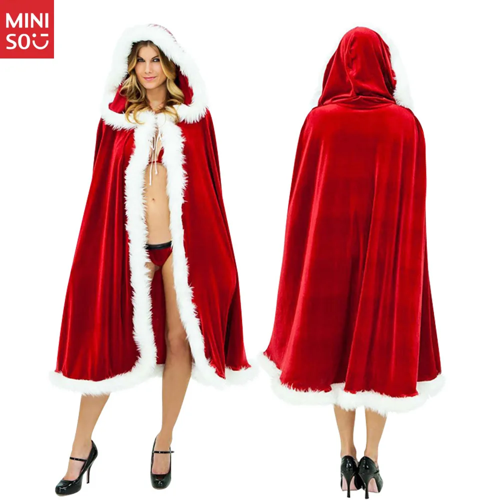 

Christmas Cape for Adults, Red Velvet Santa Claus Cloak for Performances & Holiday Parties