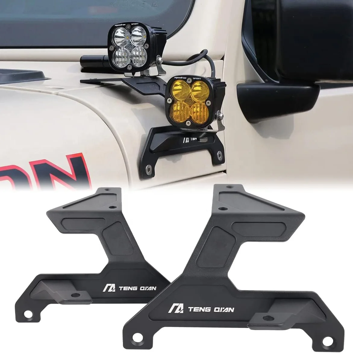 Dual A Pillar Light Mount Windshield LED Light Mounting Brackets for Jeep Wrangler JL Gladiator JT 18-23