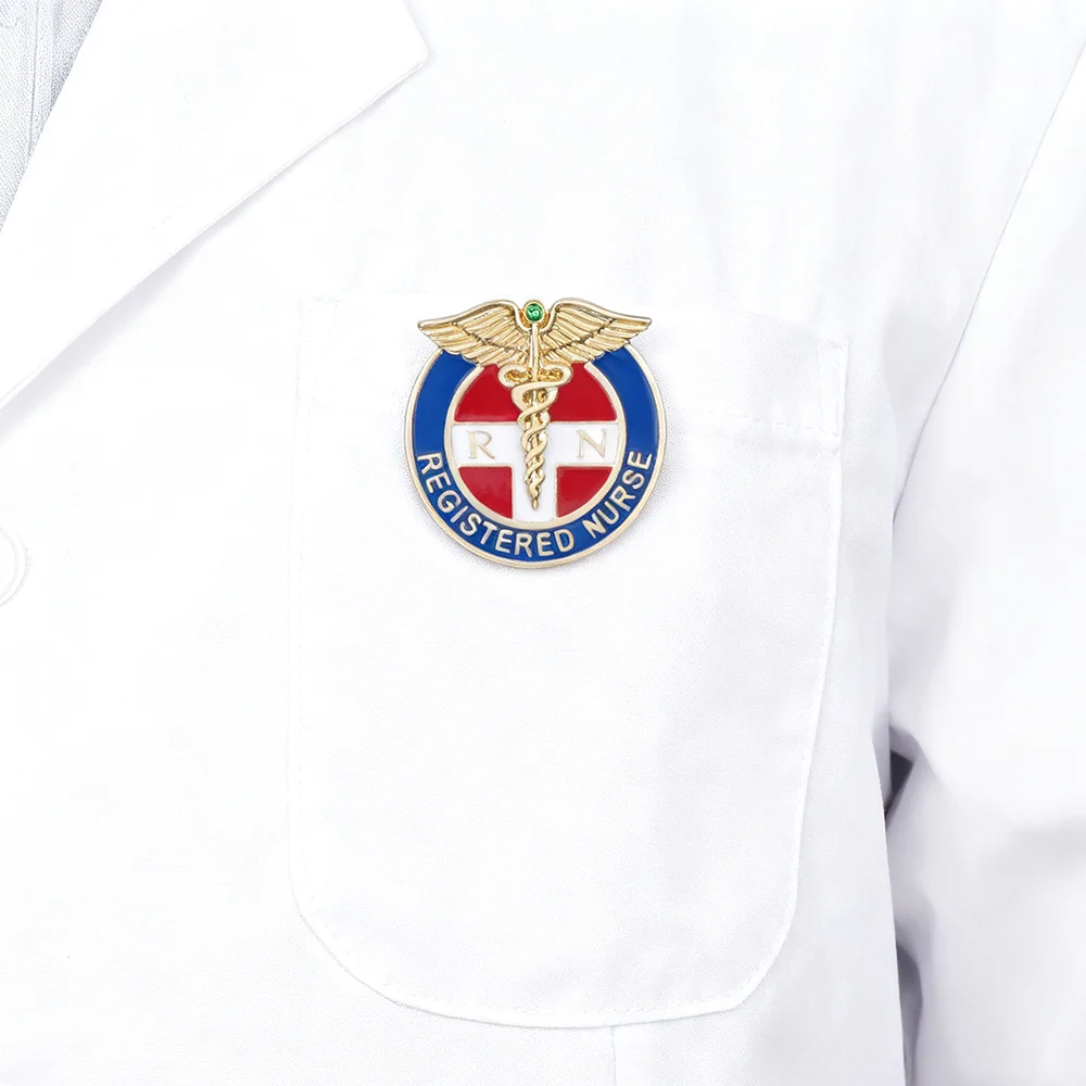 DCARZZ Rn مسجل ممرضة المينا دبوس الصولجان الطبي شارة بروش مستديرة للممرضات الطبيب