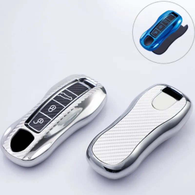 Carbon Fiber TPU Car Key Case Cover For Porsche Panamera Cayenne 971 911 9YA Macan Boxster 34 Buttons Keyless Remote Protection