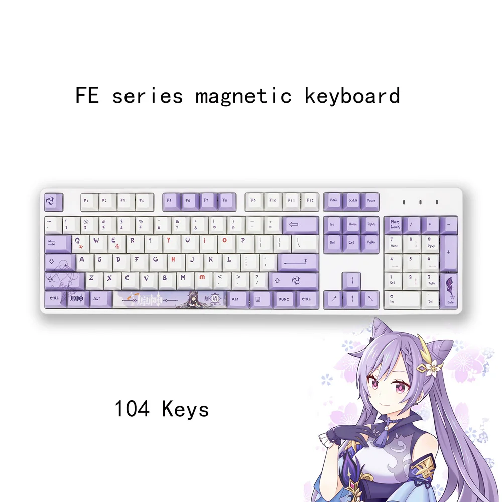 Anime Game Game Impact Keqing Theme Fans Cosplay Keyboard FE104 Special Gaming Mechanical Keyboard White Purple Keyboard