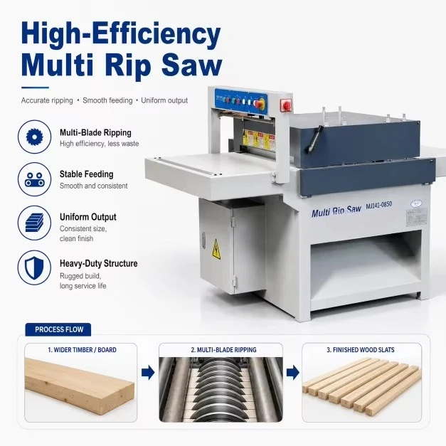 Industrial Multi Blade Rip Saw for Furniture Timber Board Cutting Wood Slat Production and Continuous Workshop Processing