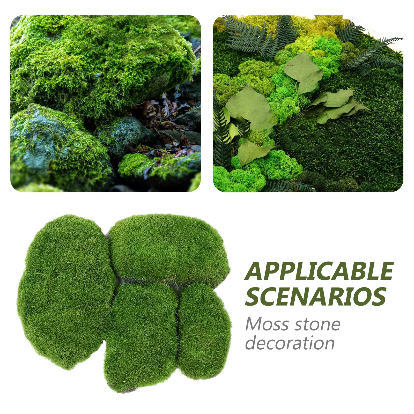 4Pcs Artificial Moss Stones Faux Moss Covered Stones Decorative Accent for Indoor Outdoor Garden Micro Landscape Craft Supplies
