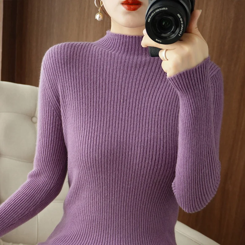 2023 New Autumn Winter Cashmere Sweater Women Half turtleneck Slim Solid Pullover Cashmere Sweaters Ladies
