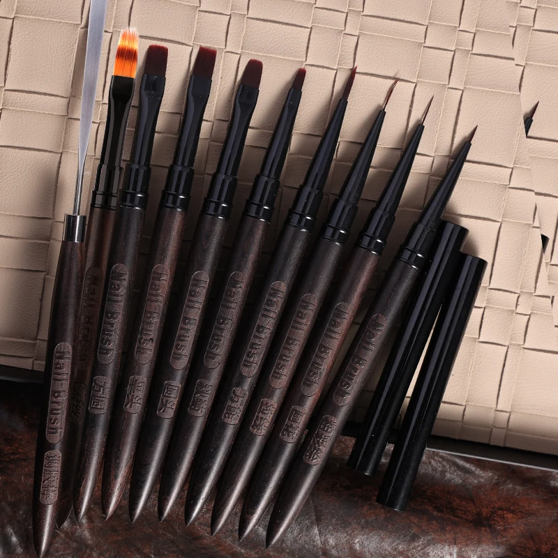 

10pcs Professional Nail Art Brush Set Red Sandalwood Round Glue mixing Rod Light Therapy Liner Details Pen For manicure