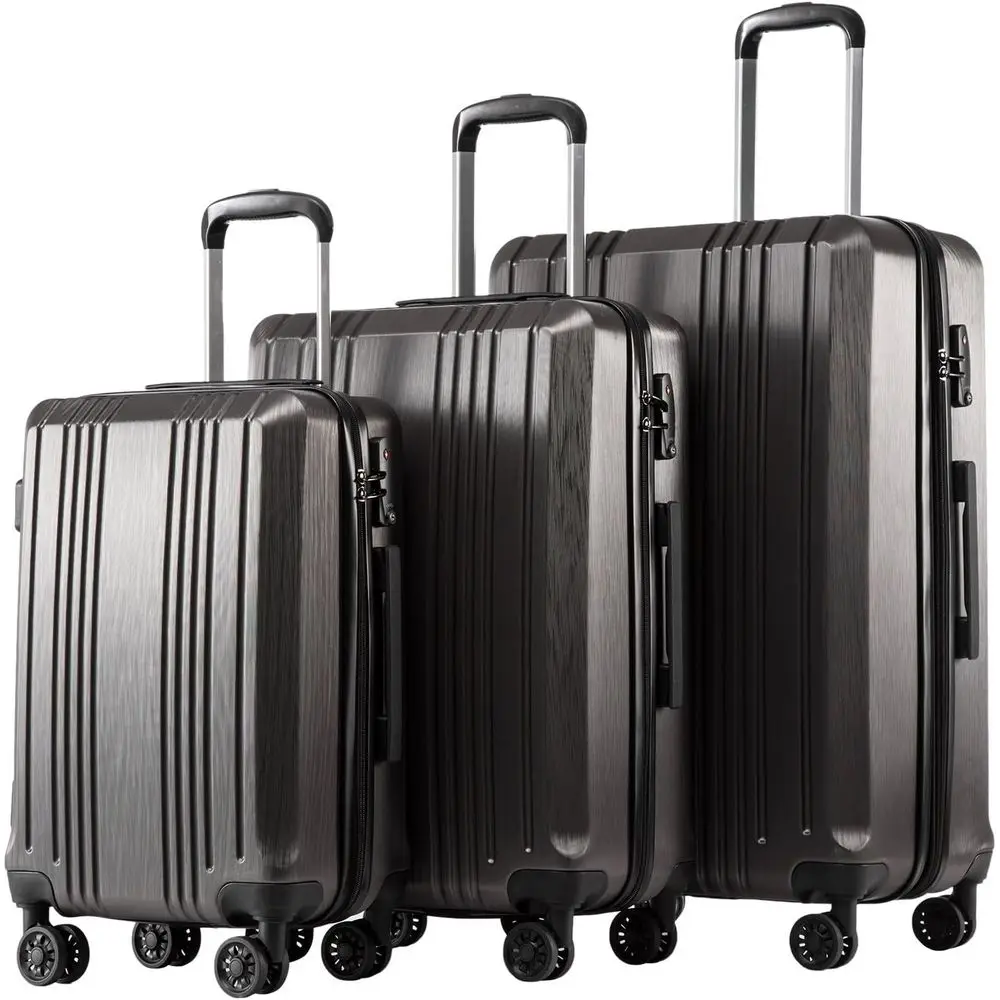 

3-Piece Hardshell Suitcase Set with TSA Lock, Spinner, Lightweight (Grey)