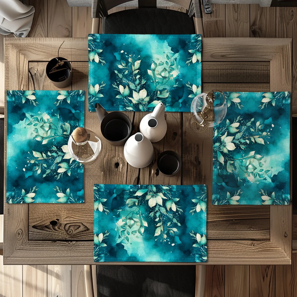 Artistic Floral Pattern Polyester Placemats & Coasters - Decorative Table Linens for Home Dining, Restaurant and Daily Use
