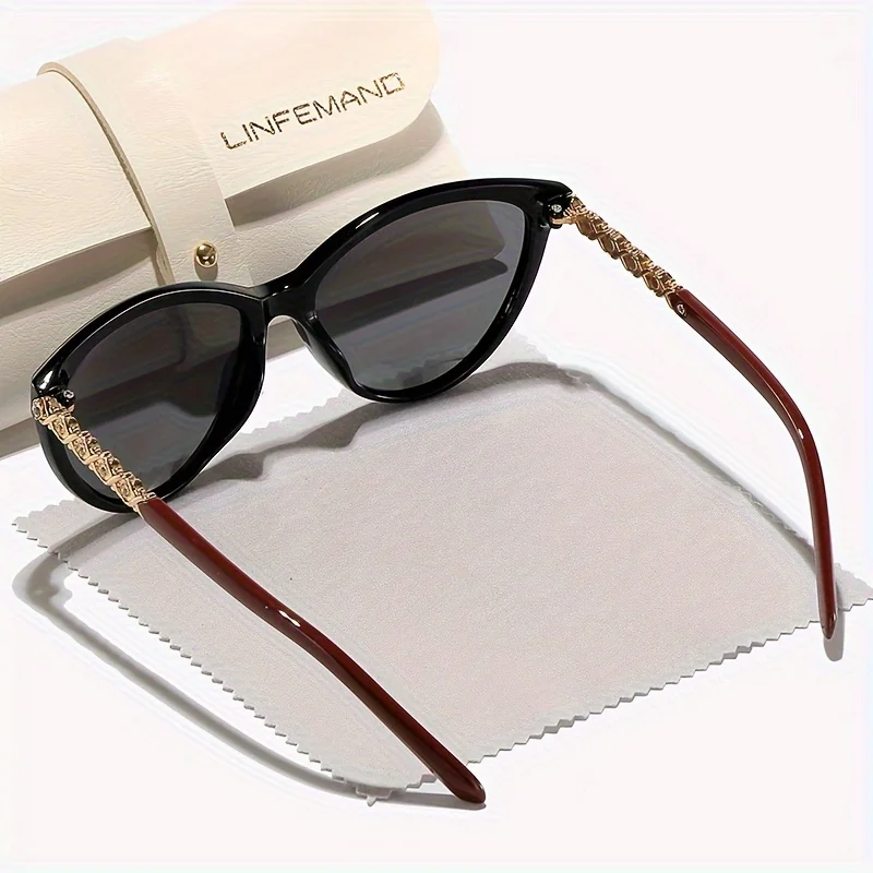 LINFEMAND Cat Eye Dekorative Mode Sonnenbrille UV400 Marke Graviertes Design Sommer Festival Geschenk – Detail 6
