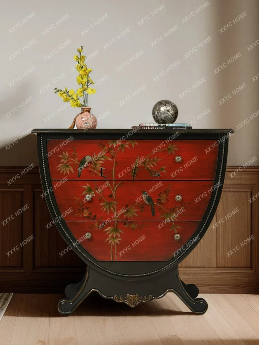 American Retro Aisle Solid Wood ，Drawer Storage ，Cabinet European Style Console， Country Distressed Side Cabinet.