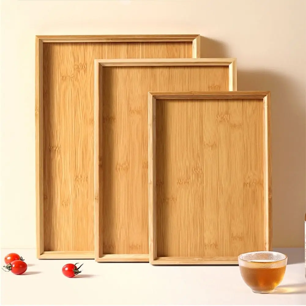 Rectangular Bamboo Tray Solid Color Wooden Fruit Snack Plates Kitchen Accessories Household Dinner Plates