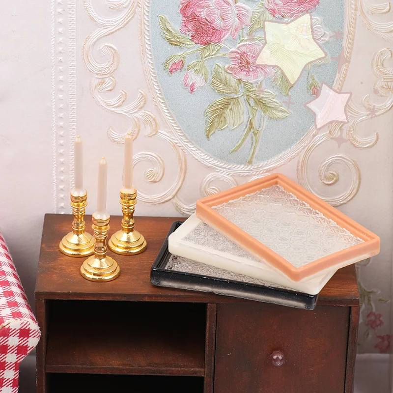 1/12 Dollhouse Simulation Candle On Tray Model For Living Room Bedroom Doll House Mini Furniture Decor Ornaments