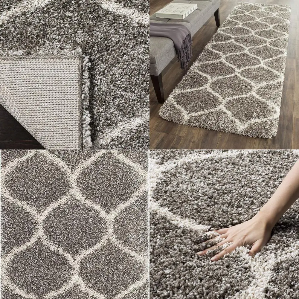 

Марокканский коврик для бега в решетку, 2 фута 3x8 футов, серый/цвета слоновой кости, толщина 2, не линяет, легкий уход за гостиной/спальни с высоким движением