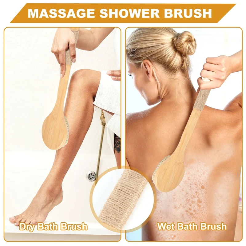 Dry Skin Body Brush Bath Exfoliating Brush Natural Bristles Back Scrubber With Long Wooden Handle For Shower, Remove Dead Skin,