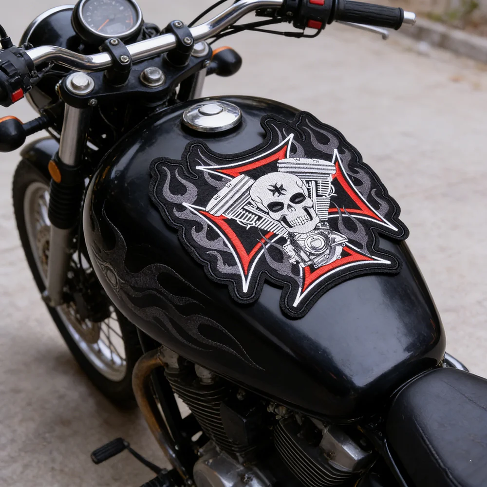 Bikers Motorcycle Embroidered Iron On Patches Large Punk Skull Badges Big Biker Patches For Clothing Coat Accessories