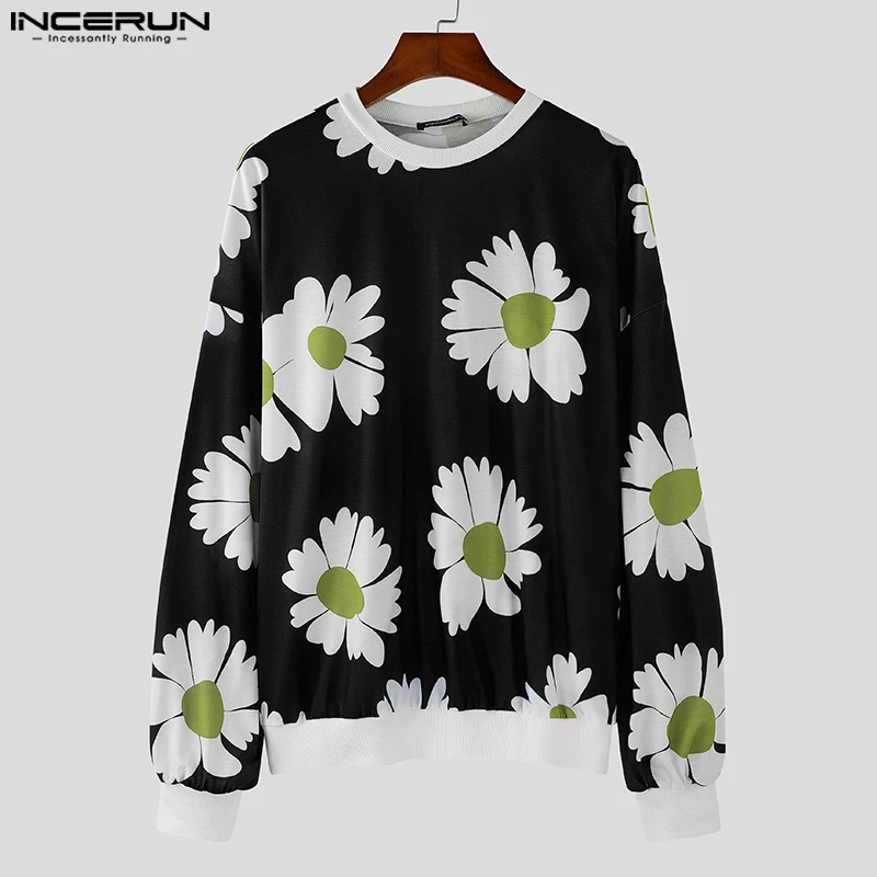 INCERUN Handsome Men Clothing Floral Printing Pattern Sweatshirts Stylish Male Streetwear Hot Sale Long Sleeved Pullovers S-5XL