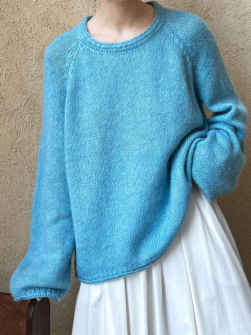 

Korean Loose Long-sleeved O-Neck Pullover Sweater Women's Fashion Autumn Winter Solid Knitting TopTrendy Women's Clothes