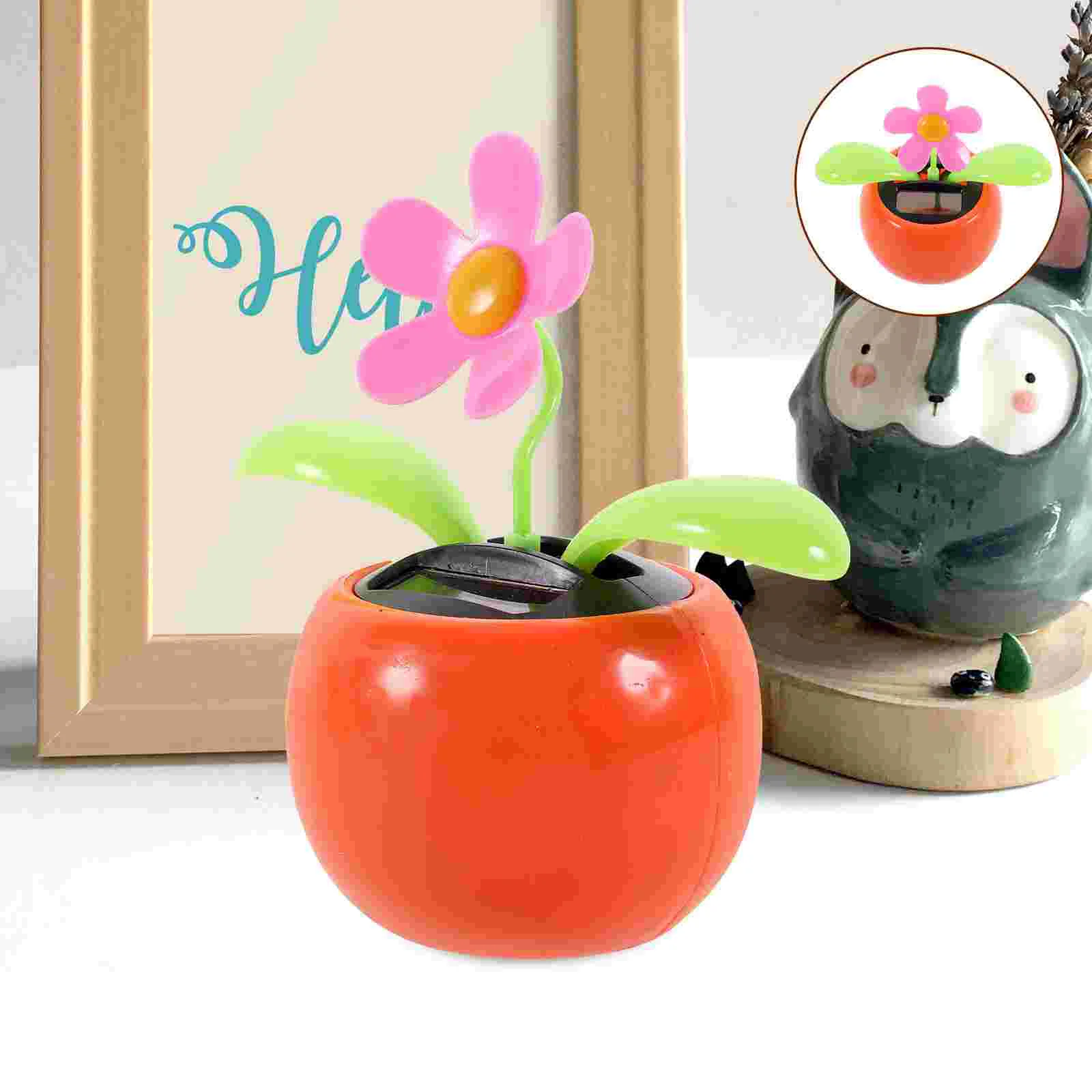 Car Ornaments Office Decor Solar Toy Dashboard Decorations Dance Flowers Potted Plant Abs Toys