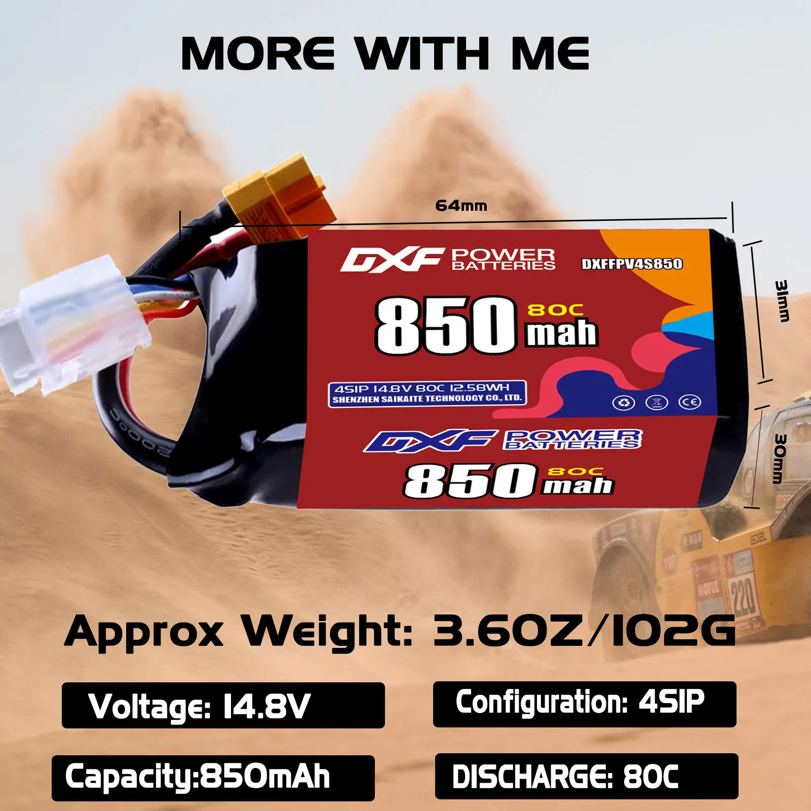 แบตเตอรี่ DXF Lipo 4S 14.8V 850mAh 650mAh 550mA 450mAh 15.2V 520mAh 300mAh 80C หัวต่อ XT30 XT60 JST สำหรับโดรนควอดคอปเตอร์ FPV