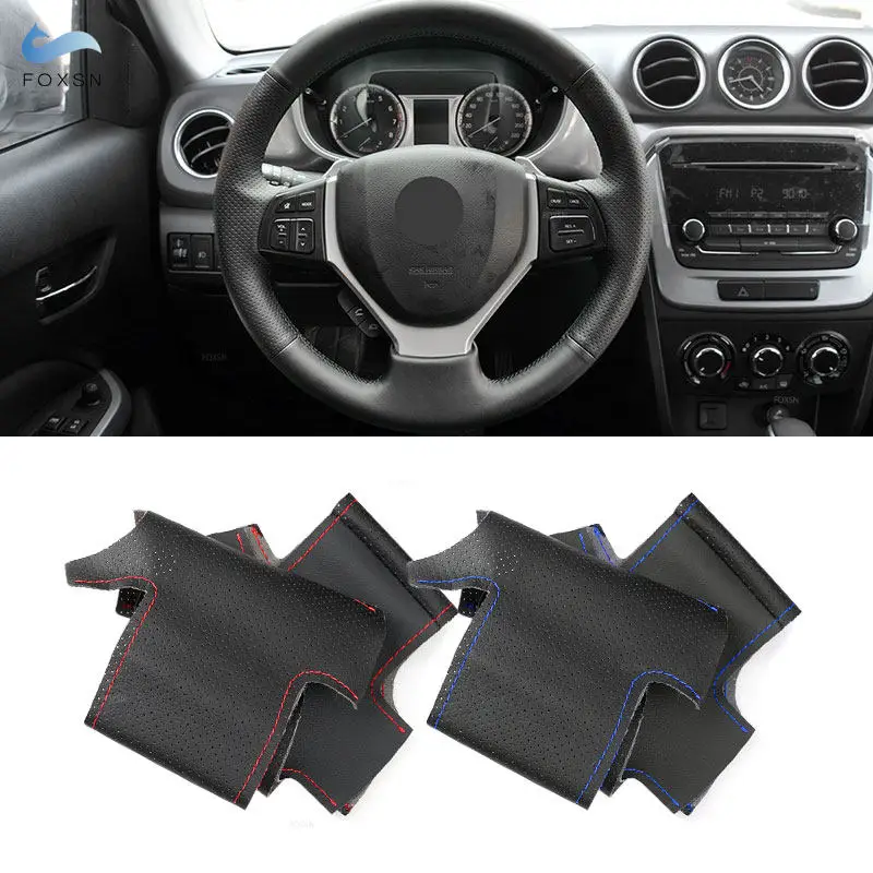 Voor Suzuki Swift 2011-2017 SX4 S-CROSS Celerio Vitara 2015-2019 Hand Gestikt Auto Stuurhoes Geperforeerde lederen Trim