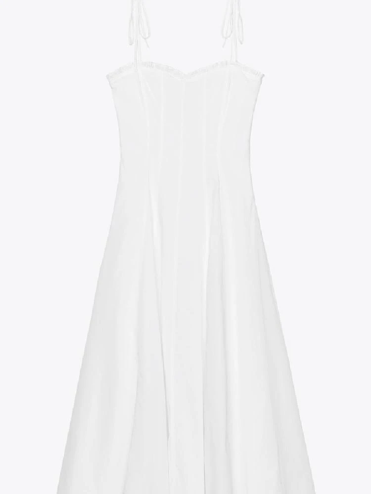 Novo Vestido Midi F de Verão com Alça e Saia Longa, Decorações em Camadas, Estilo Envolvente em Tule de Seda, Sem Mang...