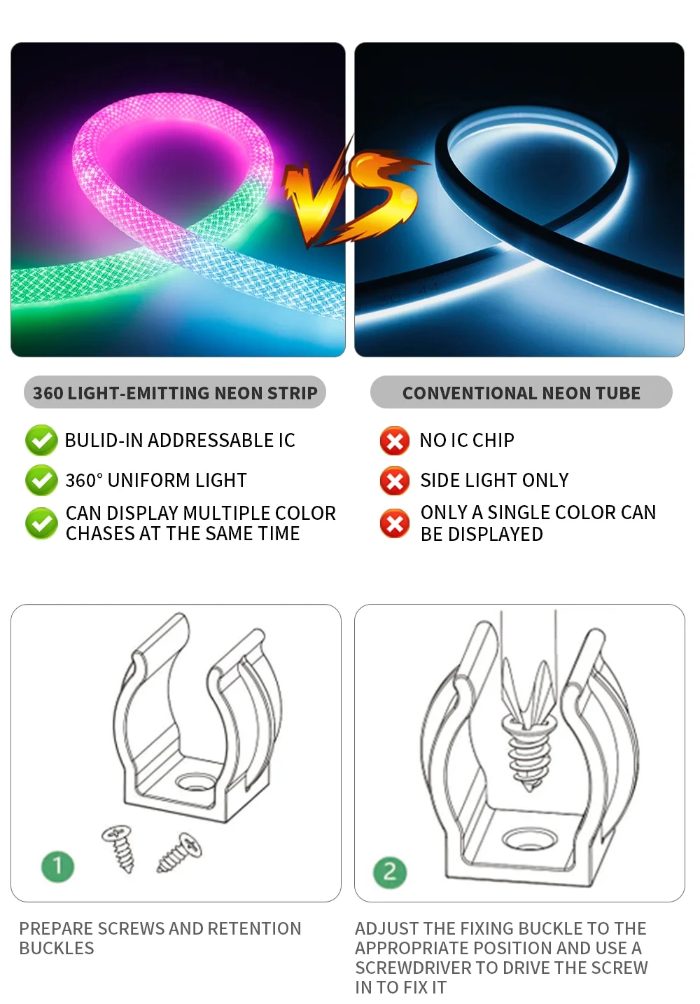 Round Reticulate Pattern LED Neon Strip Light 360 Degree Smart RGB Flexible Silicon Light Tape For Home Decor Fairy Lighting