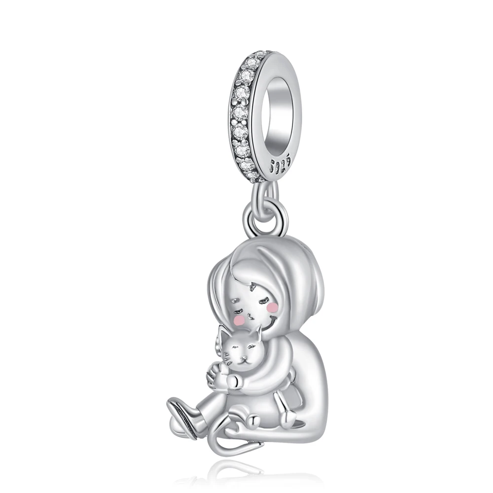 

Danturn 925 Sterling Silver Original Beads Girl hugs a bear Dangle Charm fit Snake Chain Bracelet Fashion Women Jewelry Making