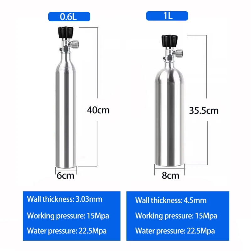 Fish tank CO2 cylinder CO2 explosion-proof oxygen filled cylinder Aquarium aluminum alloy high-pressure aluminum cylinder 0.6-1L