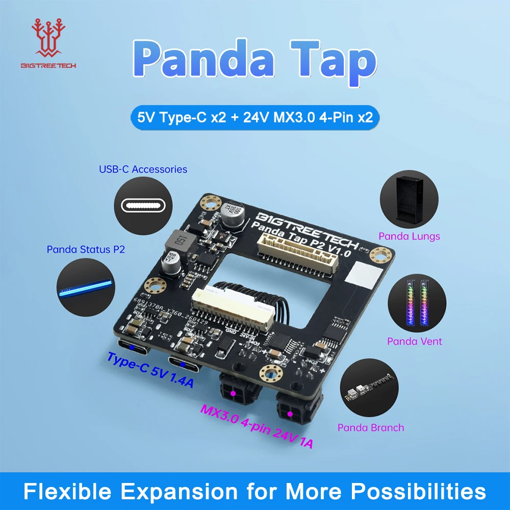 BIGTREETECH Panda Tap Power Expansion Hub For Bambu Lab P2 X2 Power Expansion Module Type C MX3.0 4Pin Buffer Power Splitter
