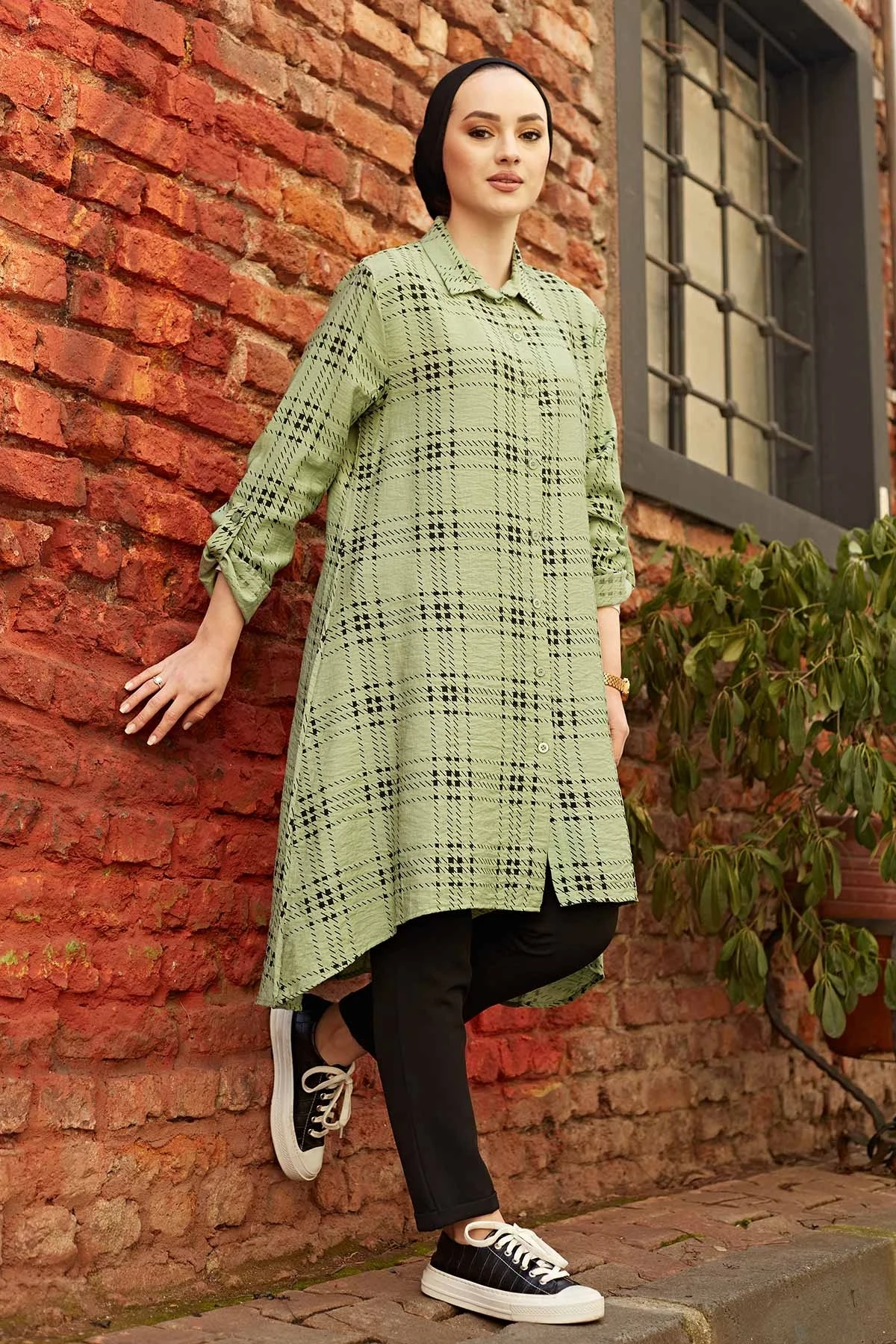 Patterned Asymmetrical Cut Shirt TH- Mint