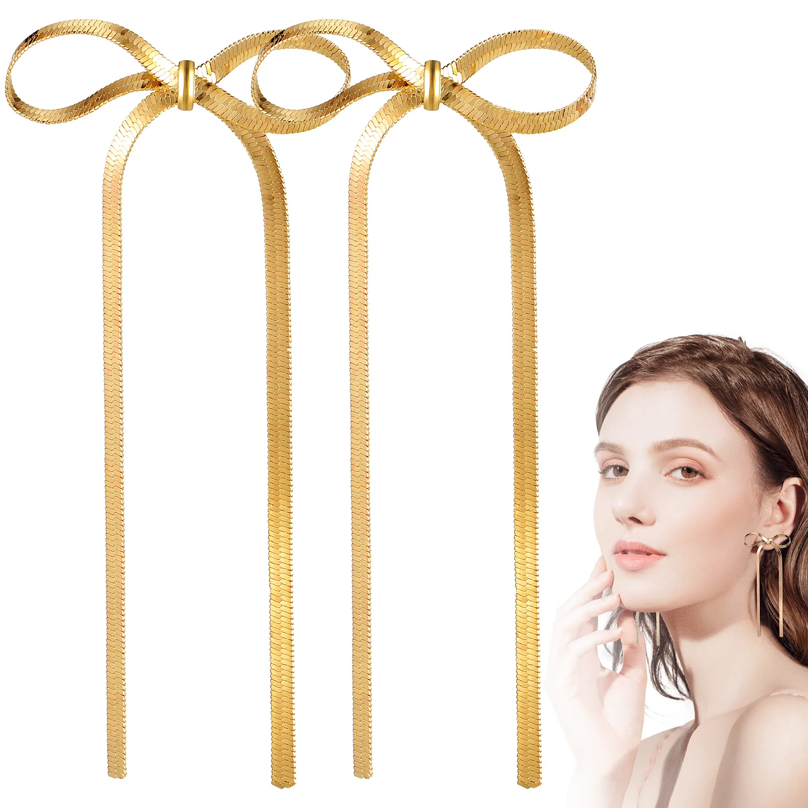 

Golden Earrings Bow Drop Dangle Jewelry Simple Fashion Sturdy Material Lightweight Women Accessories Valentine Present
