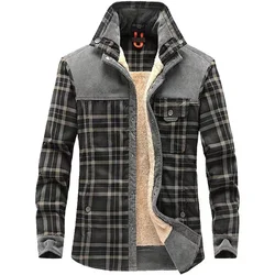 2023 Brand Casual Plaid Shirt Men Winter Thick Wool Liner Warm Mens Shirts 100% Cotton Long Sleeve Patchwork Shirts Camisa