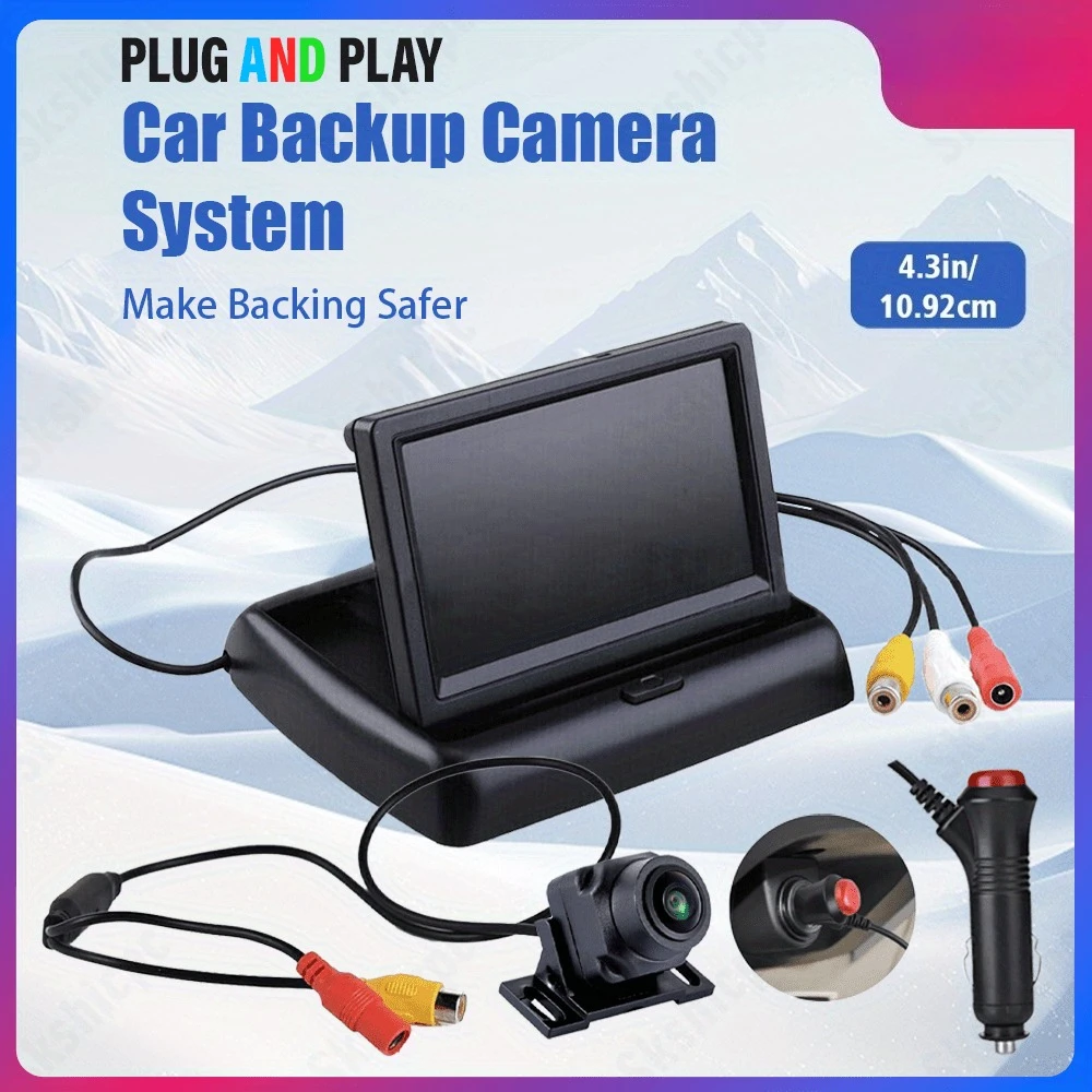 Backup Rearview Camera Kit - 4.3-inch folding display universal car camera, plug and play -  for pickup trucks, SUVs, and RVs