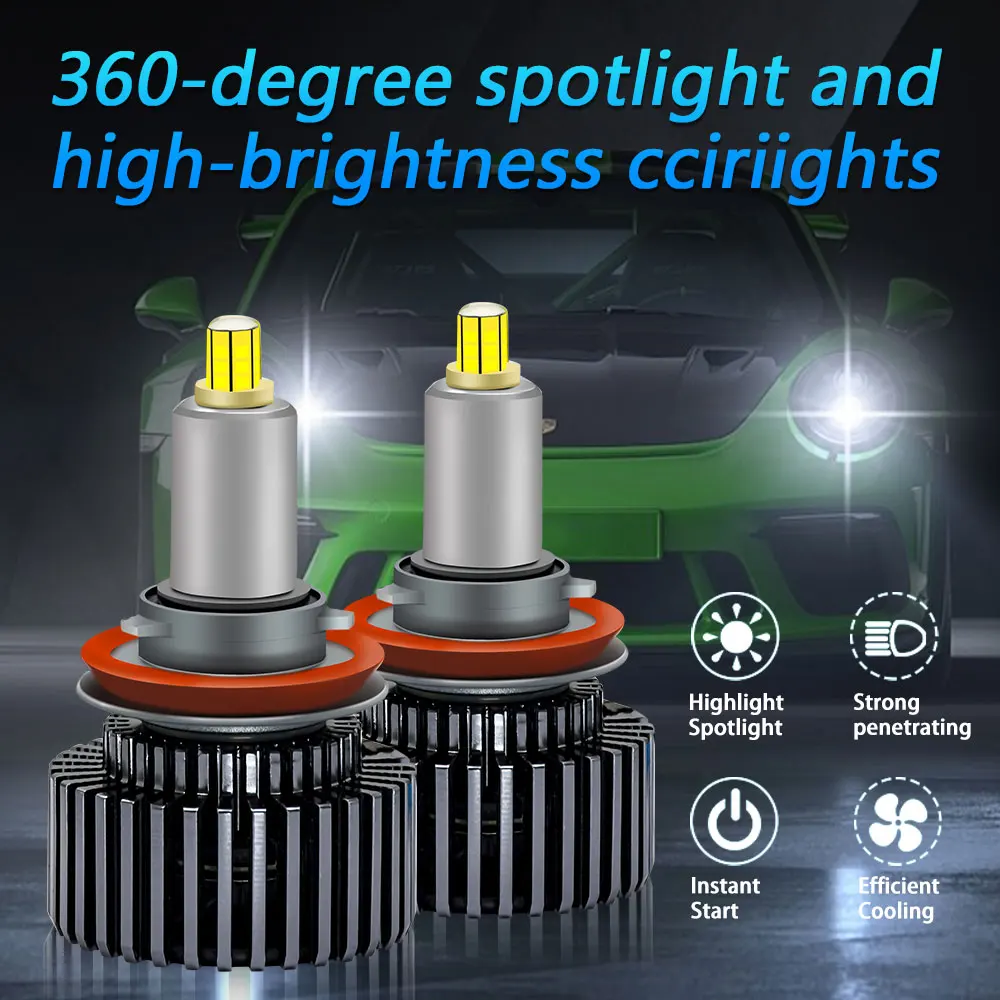 360 H11 Projector Lens Led Headlights Bulbs Chip Auto Lighthouse Ultra LED High Beam  12v 24v H7 H11 H1 9005 9006