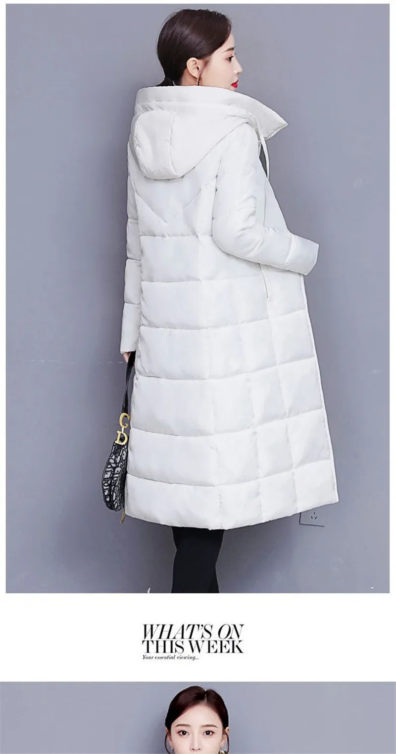Winter 2023 New Down Cotton-Padded Jacket Long Loose Fashion Coat Thickened Outerwear Warm Zipper Hooded Solid Color Overcoat