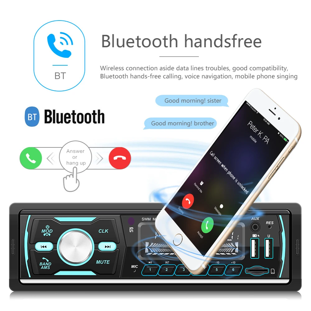 Podofo 1DIN Car Radio Stereo MP3 Player Remote Control Digital Bluetooth Audio Music FM/AM/RDS USB/SD/AUX-IN