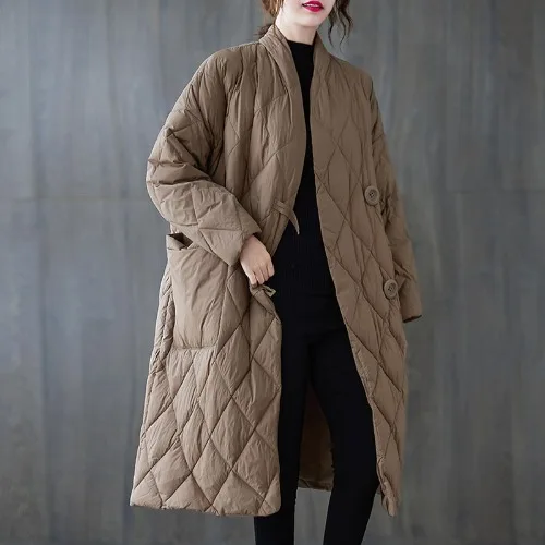 Women Parkas Coats Slolid Jacket Pocket Stand Collar Long Sleeves Longline Loose Single Breasted Thick Casual 2025 Autumn Winter