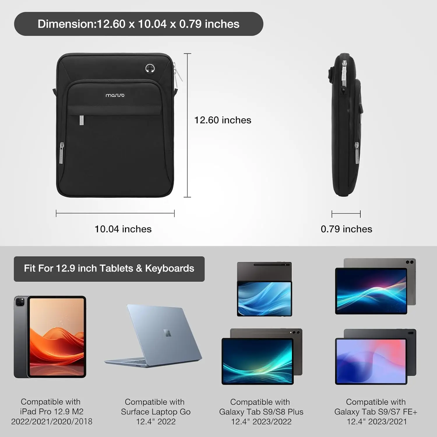 Laptop Bag Tablet Sleeve for iPad Pro 12.9 inch M2 M1 2022-2018 Galaxy Tab S9+ Surface Pro 9/8/7/6/X Tablet Shoulder Handbag