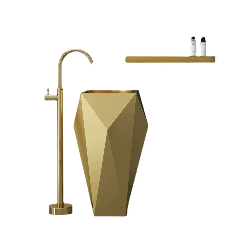 

Light Stainless Steel Column Basin, Diamond Type Washbasin, Polygonal Integrated Floor Mounted Basin Sink