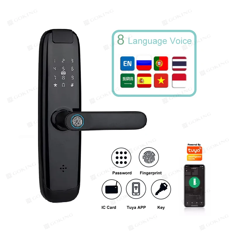 Goking New Arrival TUYA WIFI Fingerprint Biometric Smart Lock Card Key Smart Door Lock Electric Keypad Cerraduras Inteligentes