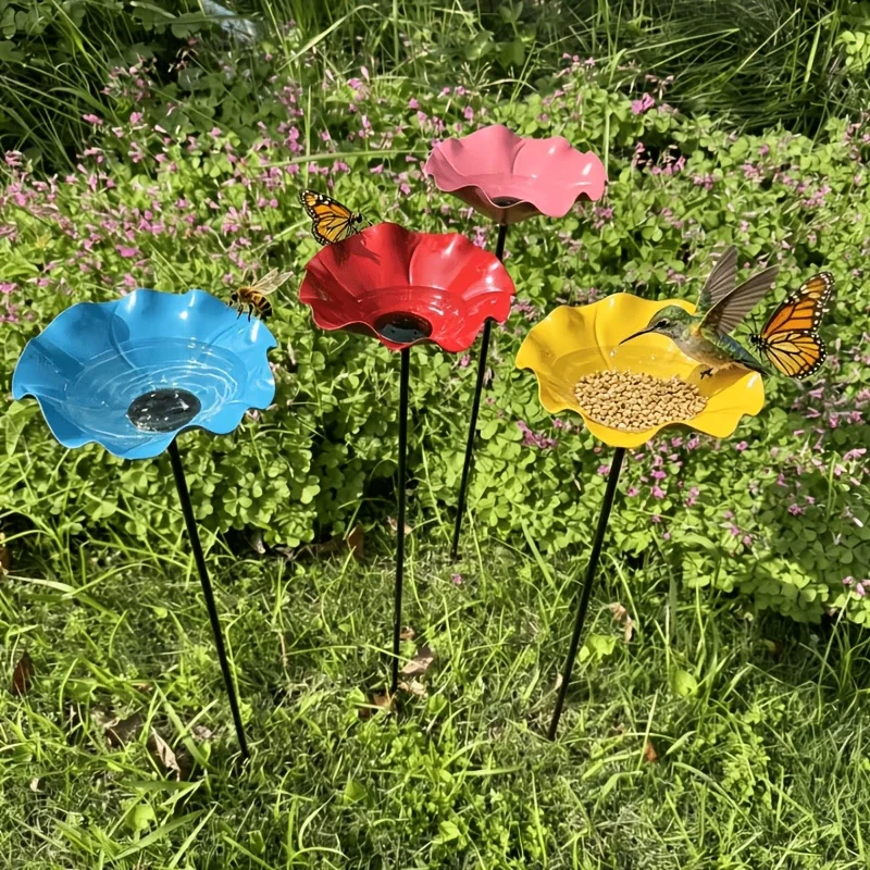 Metal Flower Bird Bath Bowl Water Station For Pollinating Insects Decor For Lawn Garden Border And Ornamental Flower Pots