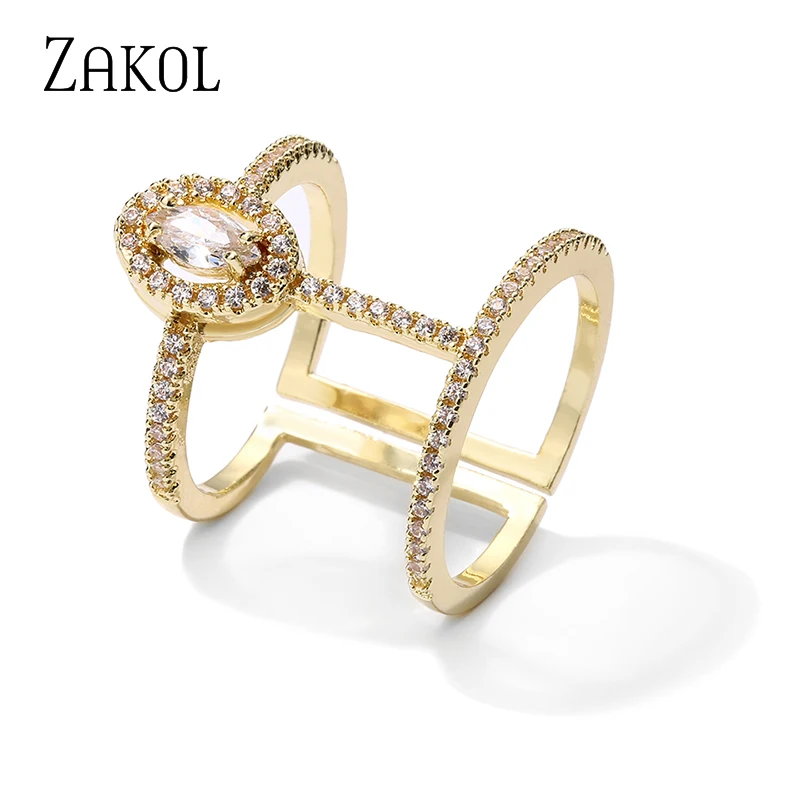 ZAKOL Fashion White قابل للتعديل حلقة مايكرو تمهيد مكعب زركونيا خواتم مفتوحة للنساء مجوهرات الحفلات