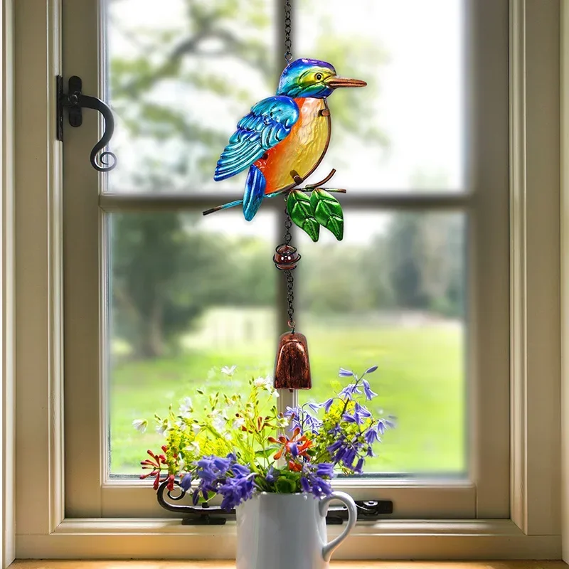 Metal Iron Hot-selling Bird Bell Crafts, Handmade Glass Painted Hangings, Garden Decoration Metal Wind Chimes