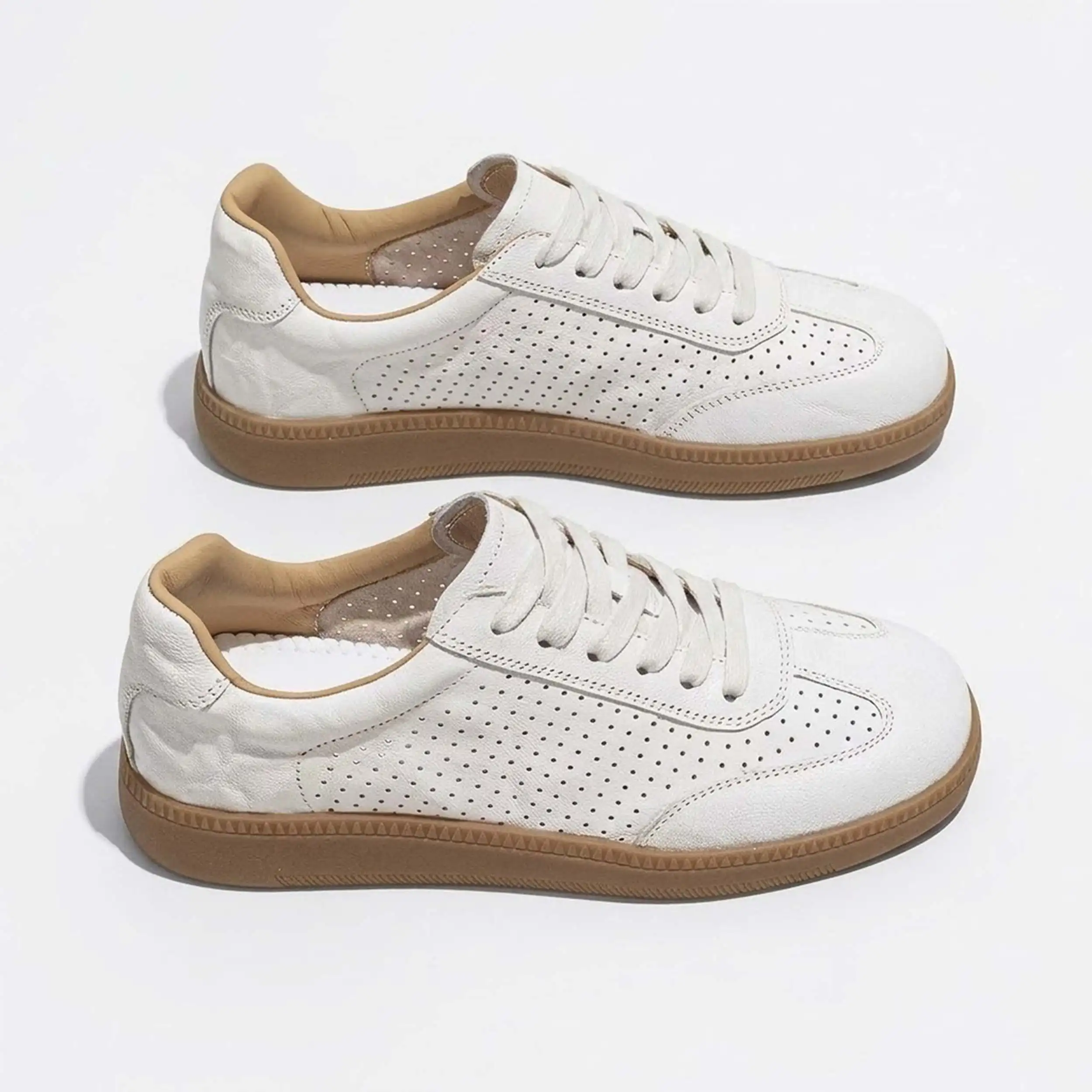 2027 Cow Skin Round Toe Thick Bottom Spring Autumn Shoes White Sneakers Platform Casual Breathable Brand Women Vulcanized Shoes