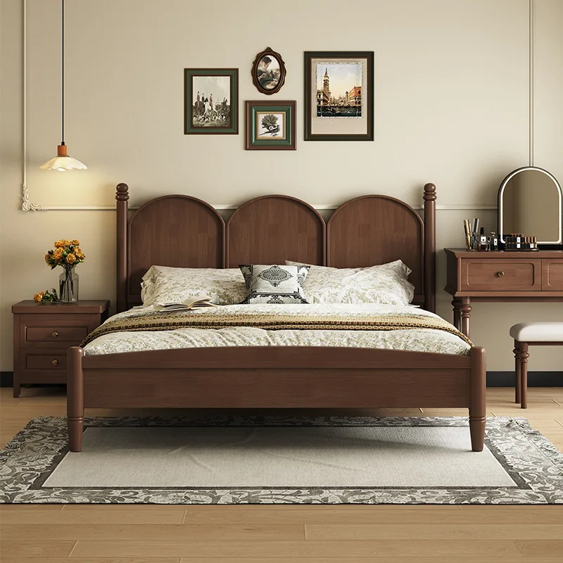# Biomorphic Triple-Arch Solid Timber Bed Frame Sustainable Hardwood King Size Bedstead with Tapered Legs for Master Bedroom