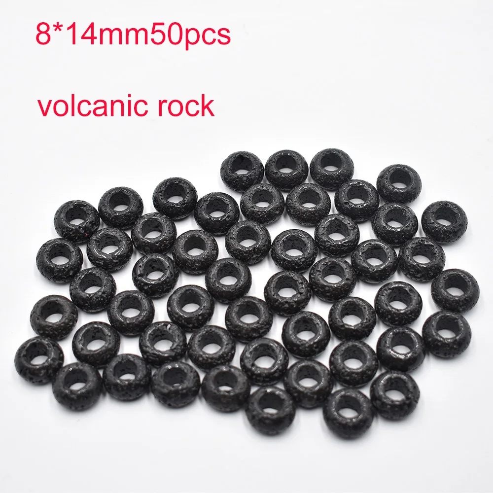 Großhandel 50 Stück/Los Modische Naturstein-Vulkanperlen in Runder Form mit Großem Loch für Armbandherstellung, Kostenloser Versand – Detail 1