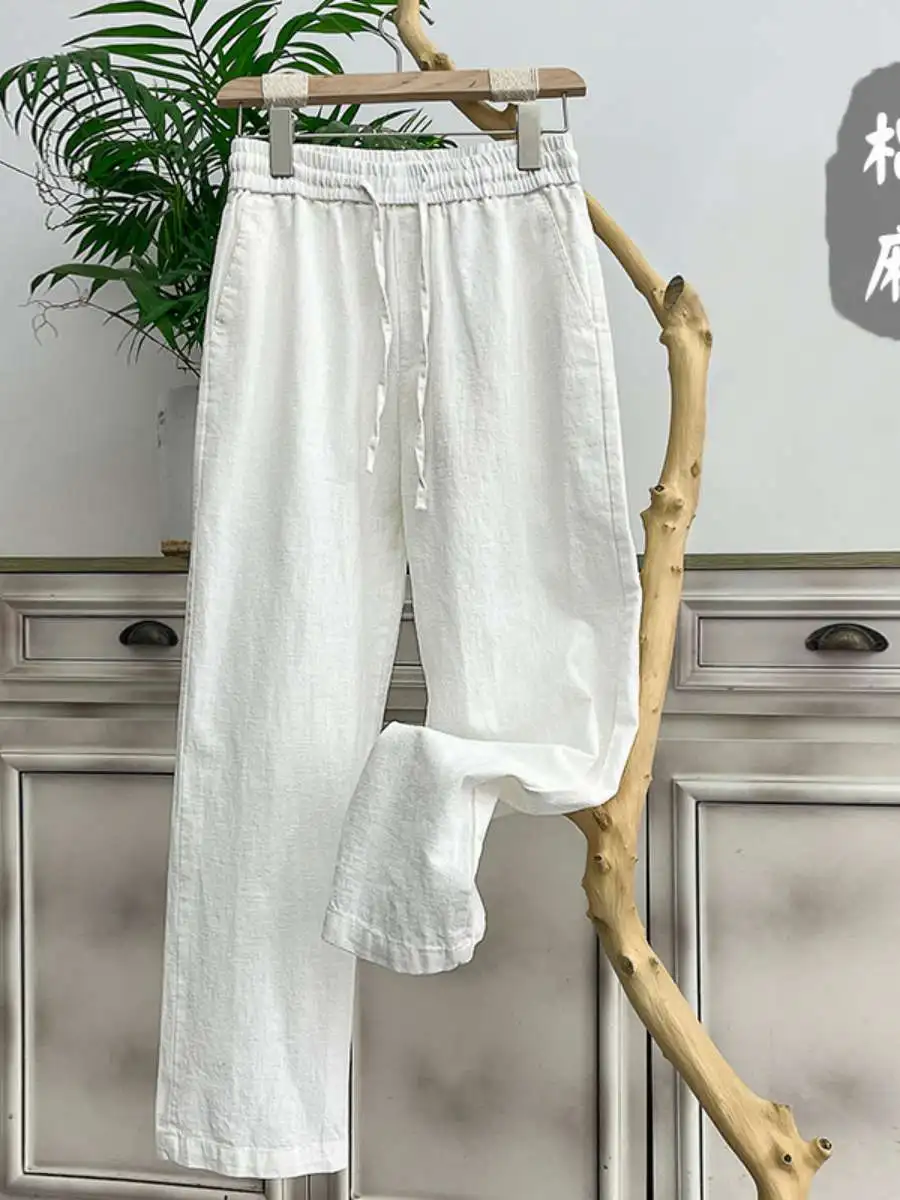 

Свободные хлопковые льняные мужские повседневные брюки с высокой талией, костюм Тан, брюки, одежда для дзен-медитации, однотонная одежда, длинные брюки