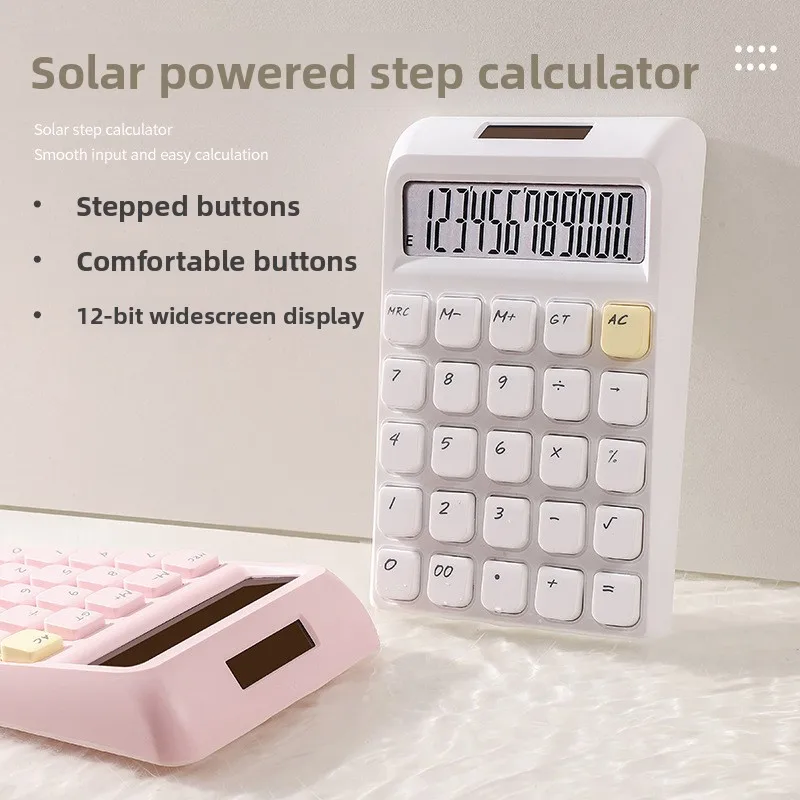 Solar-powered Calculator High Appearance Level Cream-colored Step Keys High Appearance Level Office and Accounting Computer