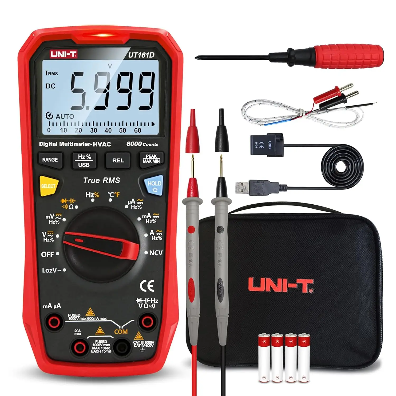 

UT161D Multimeter Kit: 1000V AC/DC Volt Meter, True RMS 6000 Counts with USB & Temperature