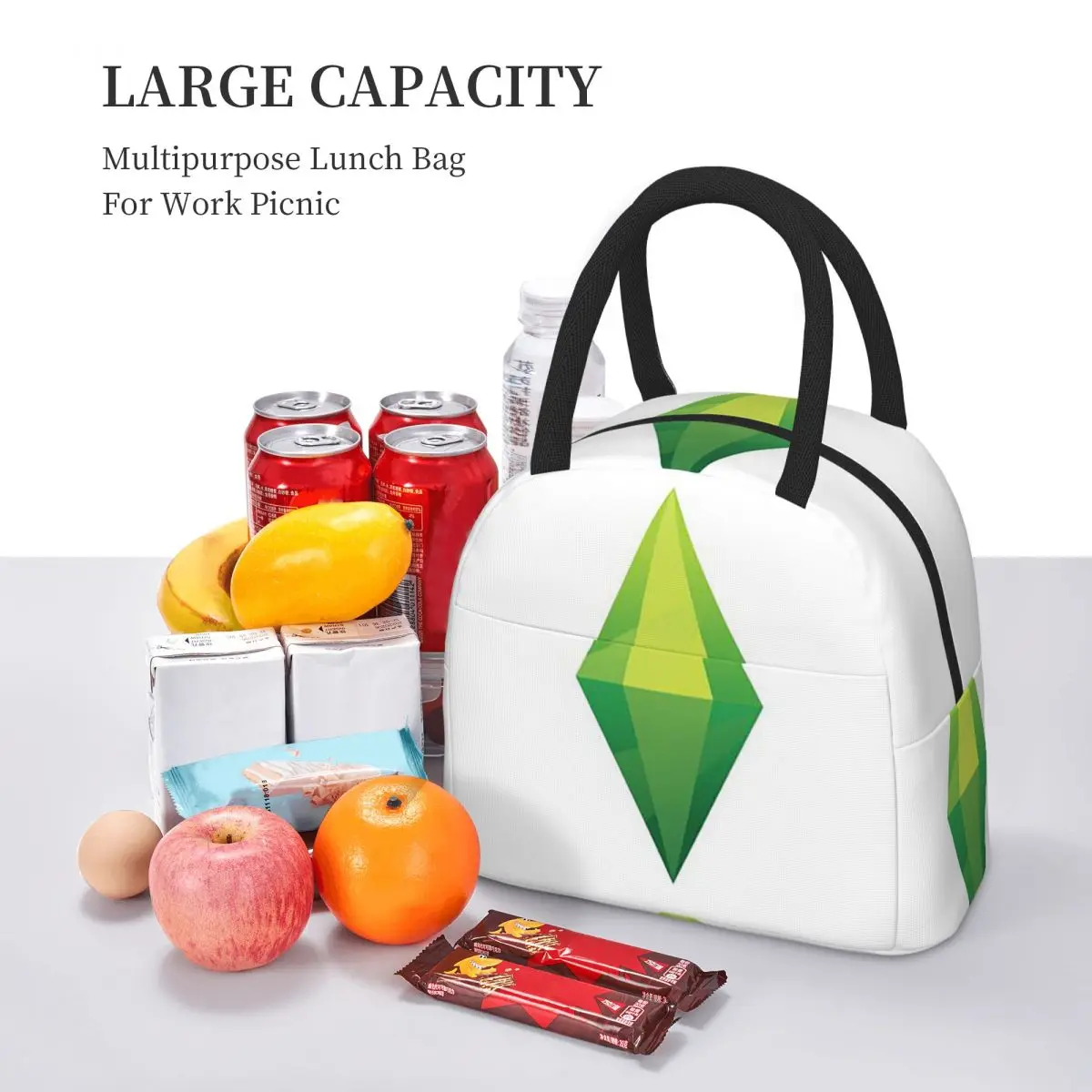 حقيبة غداء معزولة من The Sims 4 Plumbob للنساء والأطفال، صناديق طعام مقاومة للتسرب، حقيبة غداء حرارية