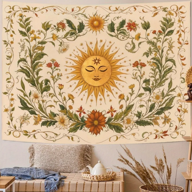 VIKAMA Vintage Bohemian Indischer Wandteppich, mit einem böhmischen Mandala-Blumenmuster, perfekt für die Dekoration von Wohnheim und Wohnzimmer.